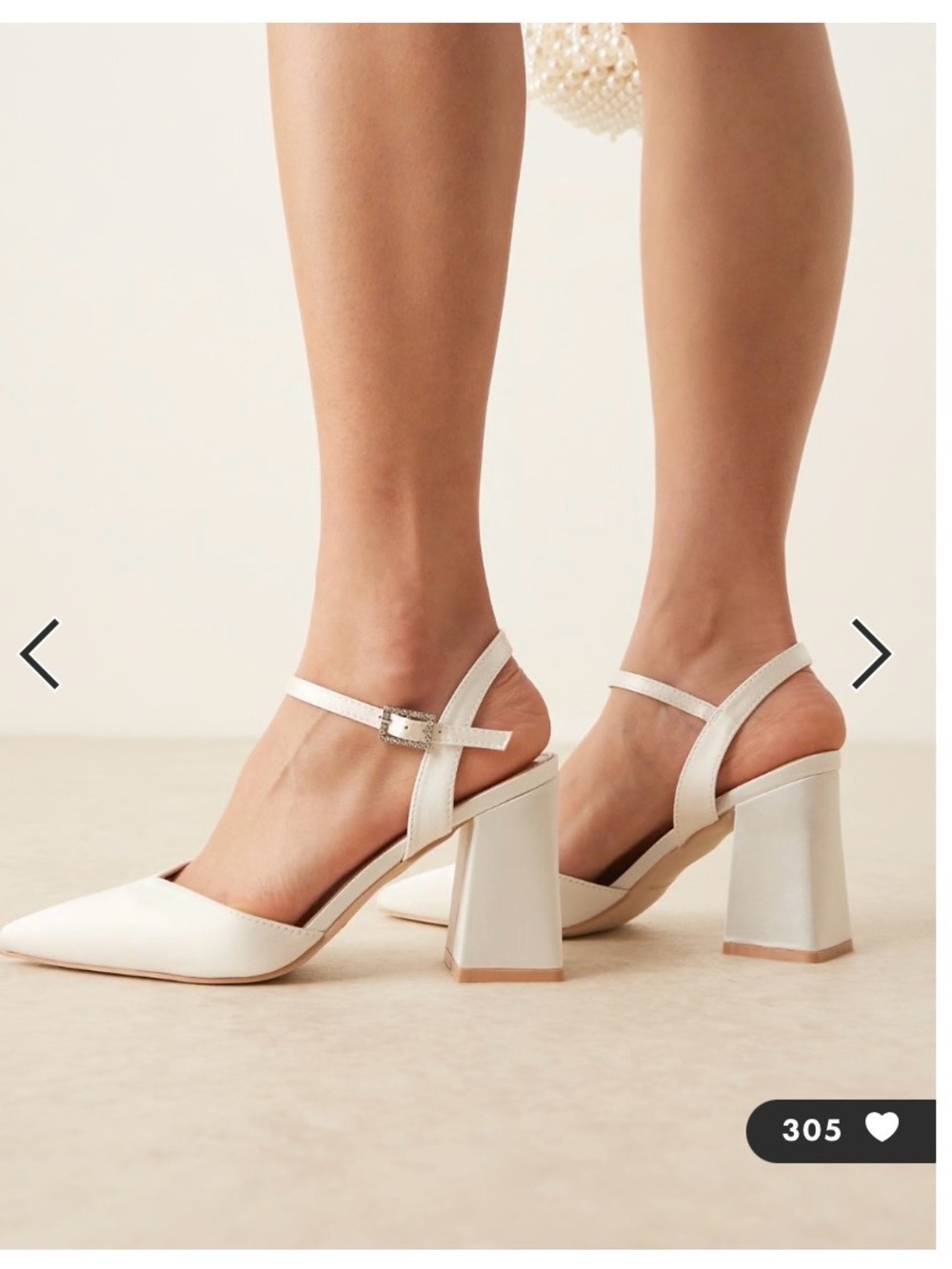 Embellished Block Heels in Ivory Satin